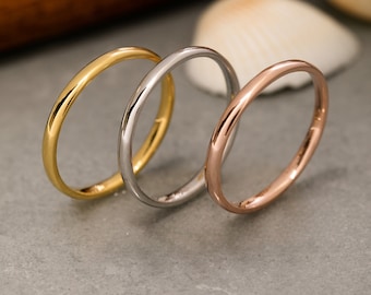 2 mm Wedding Band Ring, 14K Solid Gold 2 mm Wedding Band Ring, 925 Sterling Silver 2 mm Wedding Band Ring, Promise Ring, Wedding Ring Set