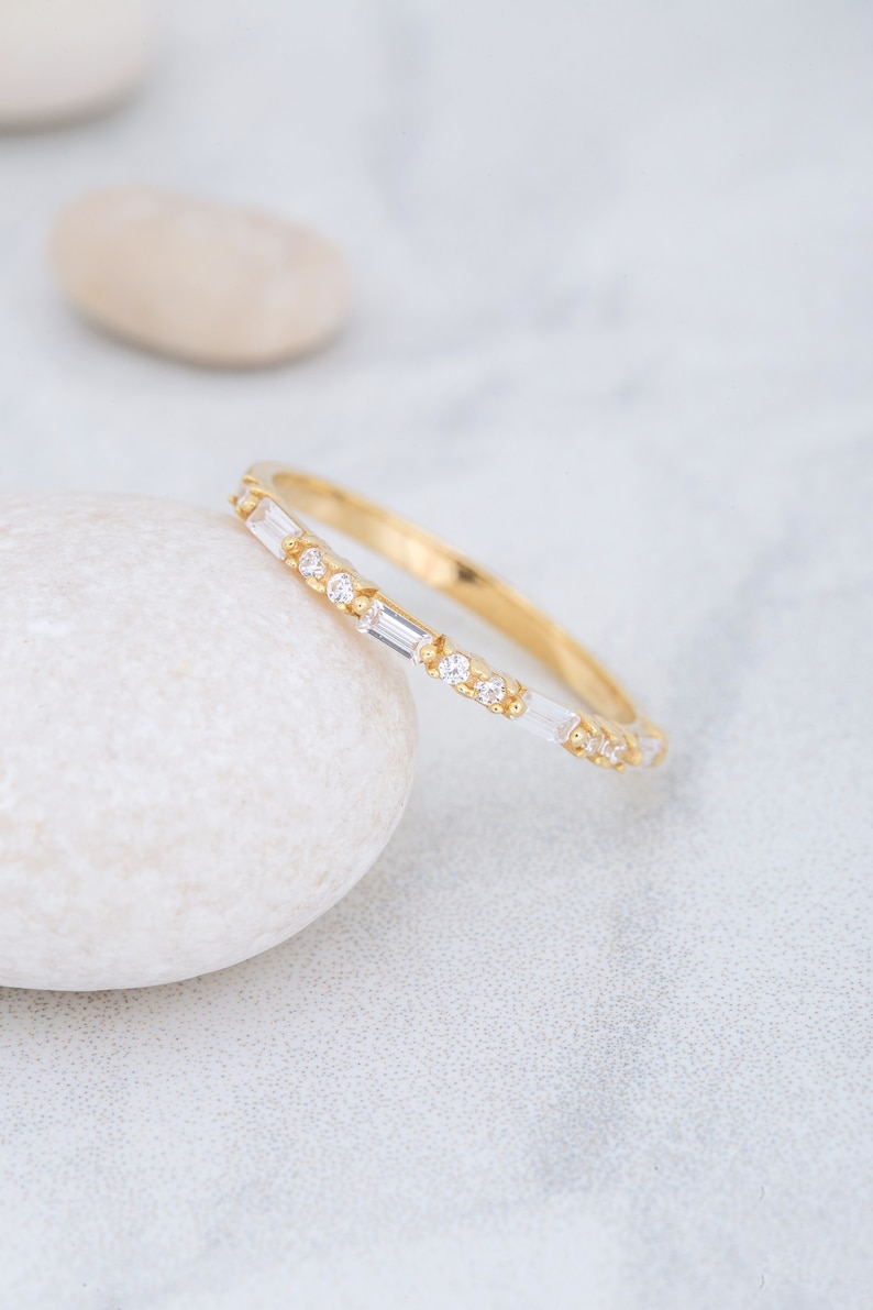 14K Solid Gold Baguette Ring, Sterling Silver Baguette Ring, Minimalist Baguette Ring, Valentine's Day Gift, Christmas Gift, Mother's Gift image 4