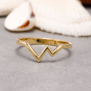 14K Solid Gold Zig Zag Ring, 925 Sterling Silver Zig Zag Ring, Mountain Ring, Valentine&#39;s Day Gift, Christmas Gift, Mother&#39;s Day Gift