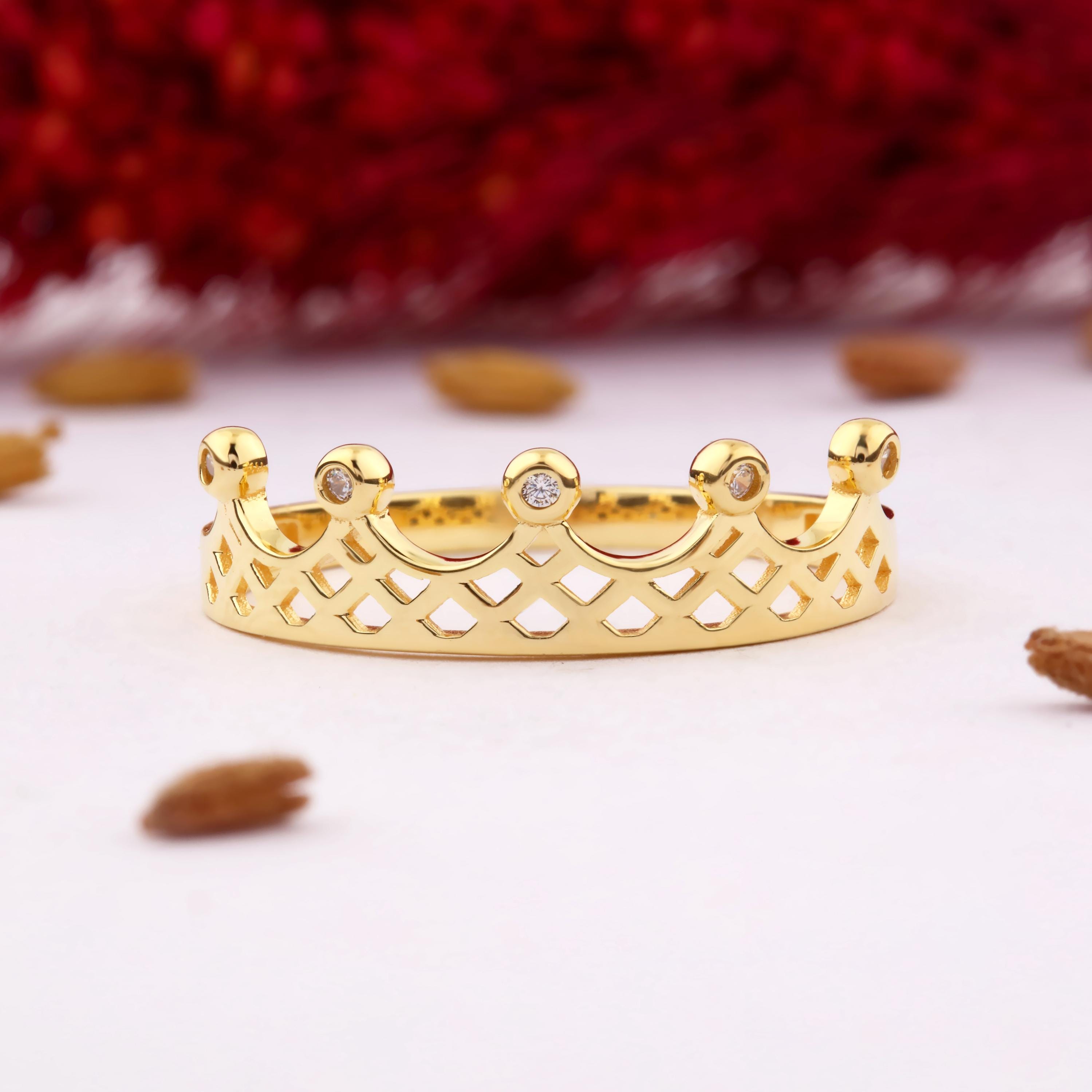 14K Solid Gold Crown Ring, Sterling Silver Crown Ring, Princess 