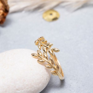 14K Solid Gold Olive Leaf Ring, 925 Sterling Silver Olive Leaf Ring, Leaf Ring, Moederdag Cadeau, Valentijnsdag Cadeau, Kerstcadeau afbeelding 4