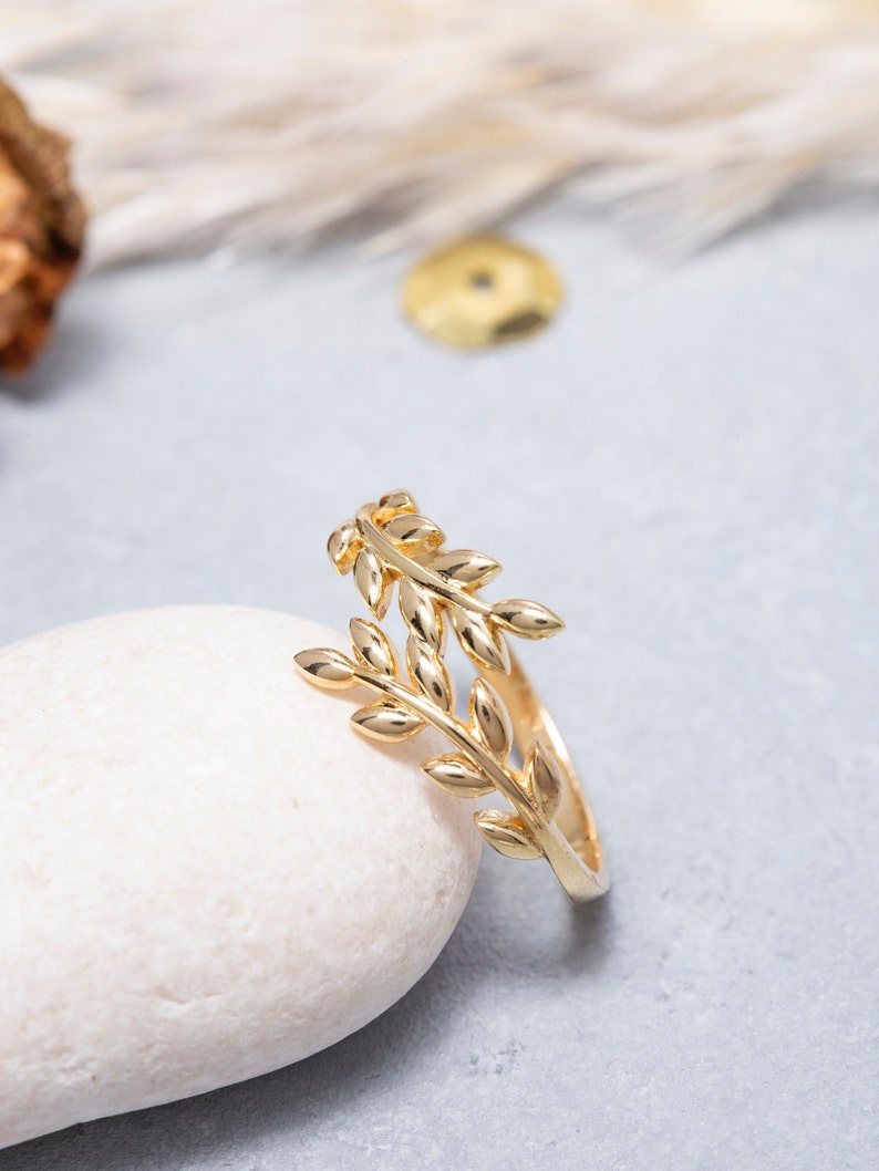 14K Solid Gold Olive Leaf Ring, 925 Sterling Silver Olive Leaf Ring, Leaf Ring, Moederdag Cadeau, Valentijnsdag Cadeau, Kerstcadeau afbeelding 4