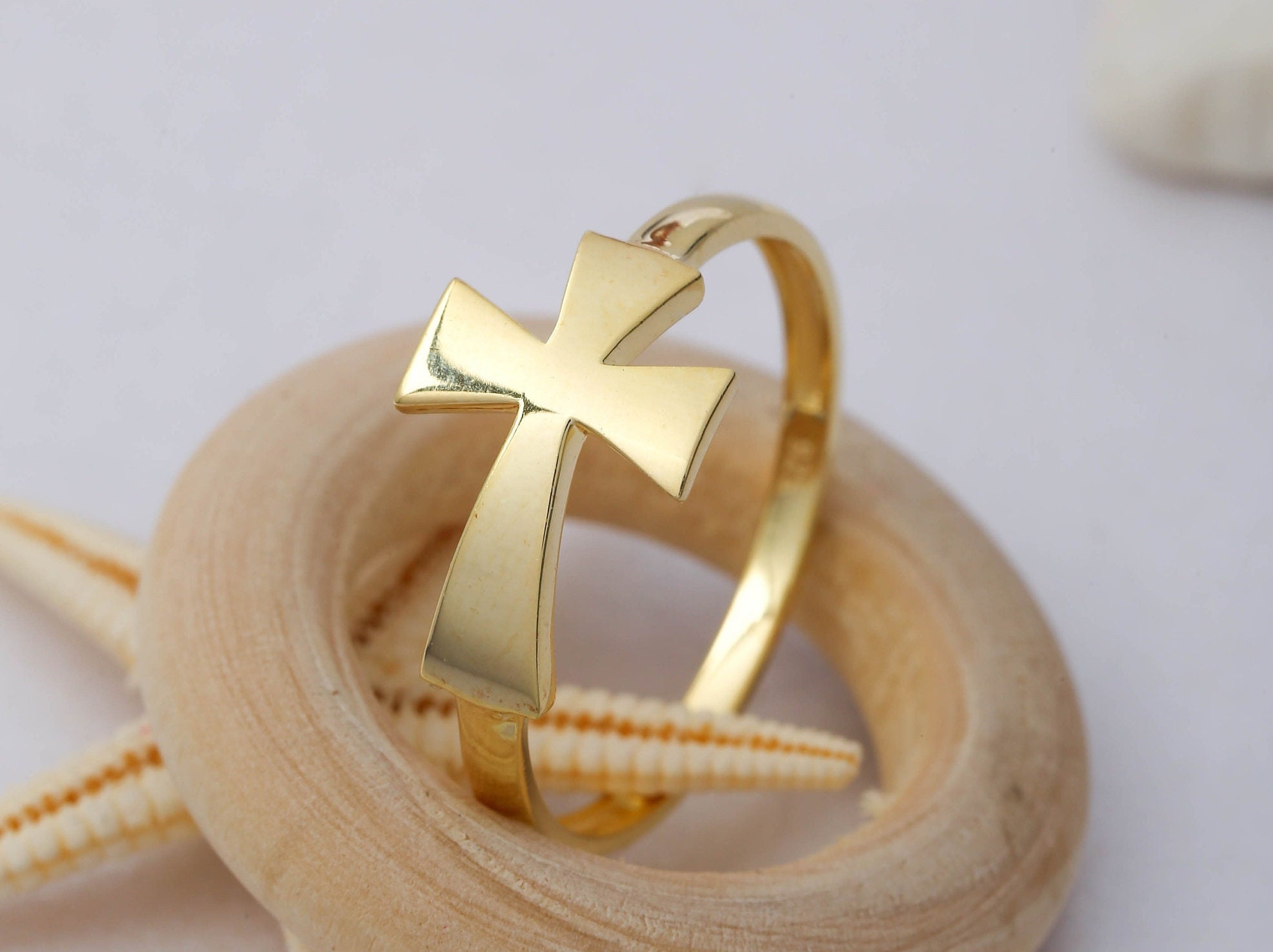 14K Solid Gold Cross Ring, 925 Sterling Silver Cross Ring, Cross Ring, Religious Ring, Graduation Gift, Confirmation Gift, Christmas Gift