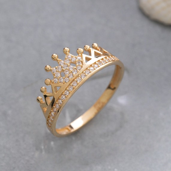 Craftysoul Adjustable King Crown Rings for lovers in Gold American diamond  fancy stylish king Queen design