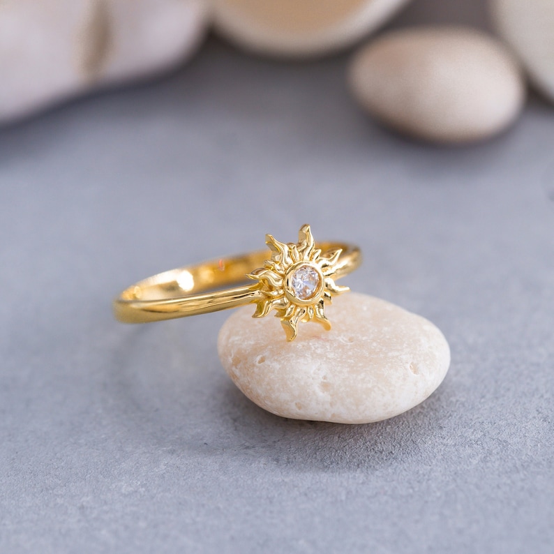 14K Solid Gold Sun Ring, Sterling Silver Sun Ring, Birthstone Ring, Minimalist Ring, Mother's Day Gift, Valentine's Day Gift, Christmas Gift image 4