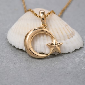 14K Solid Gold Moon and Star Necklace, 925 Sterling Silver Moon and Star Necklace, Moon Necklace, Valentine&#39;s Day Gift, Mother&#39;s Day Gift