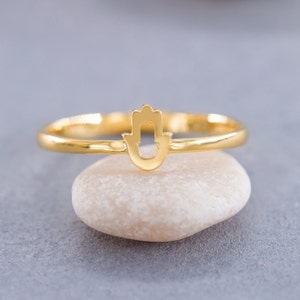 14K Solid Gold Hamsa Ring, 925 Sterling Silver Hamsa Ring, Fatima Hand Ring, Minimalist Ring, Mother&#39;s Day Gift, Valentine&#39;s Day Gift
