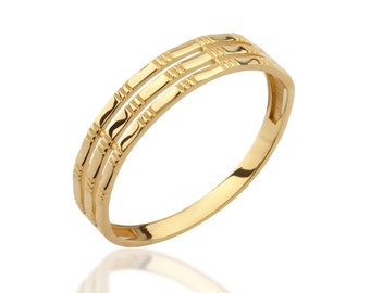 Anillo de banda de bambú de oro macizo de 14K, anillo de banda de bambú de plata de ley 925, anillo de naturaleza, anillo de bambú delicado, regalo del Día de la Madre, regalo de Navidad