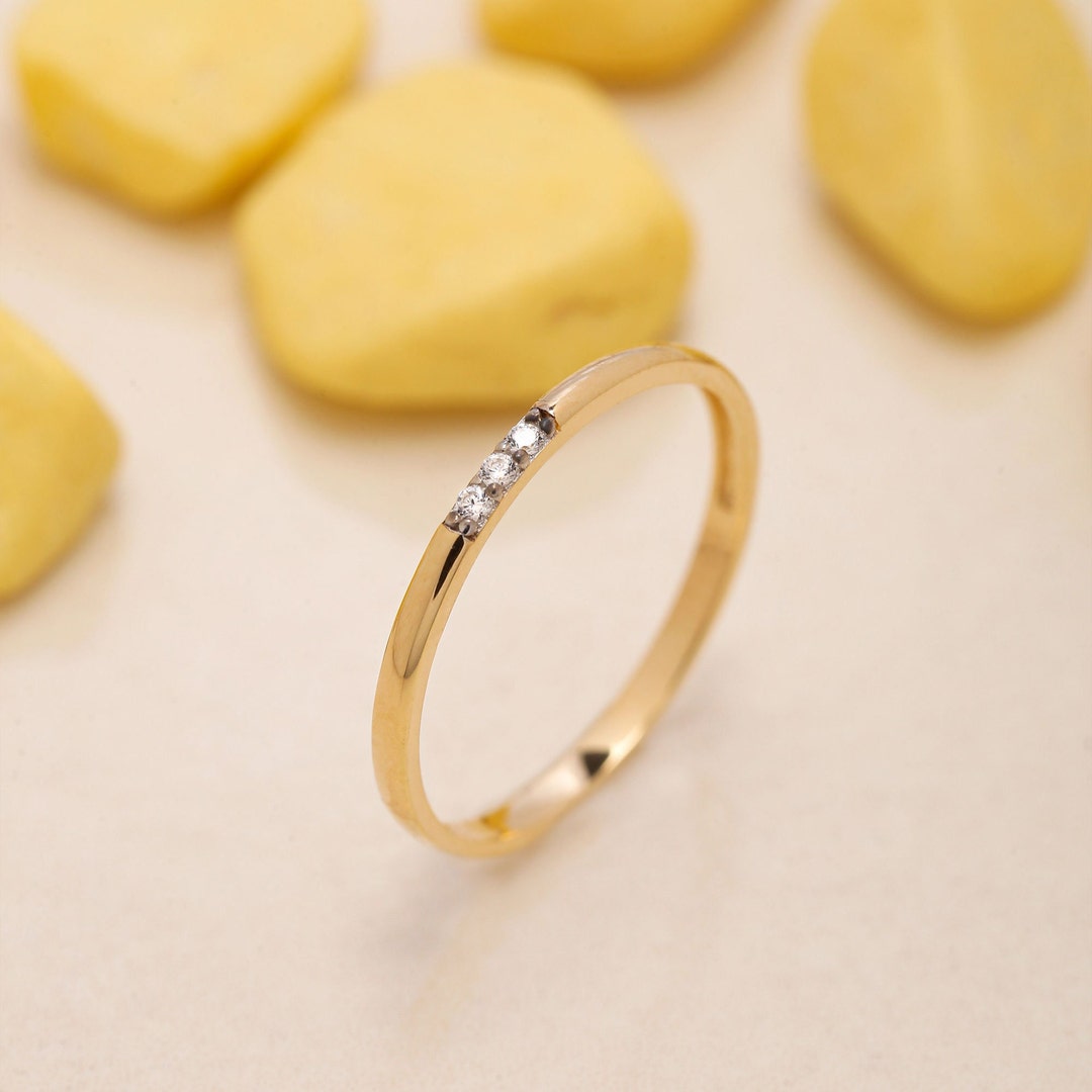 14K Solid Gold Three Stone Ring, 925 Sterling Silver Three Stone Ring ...