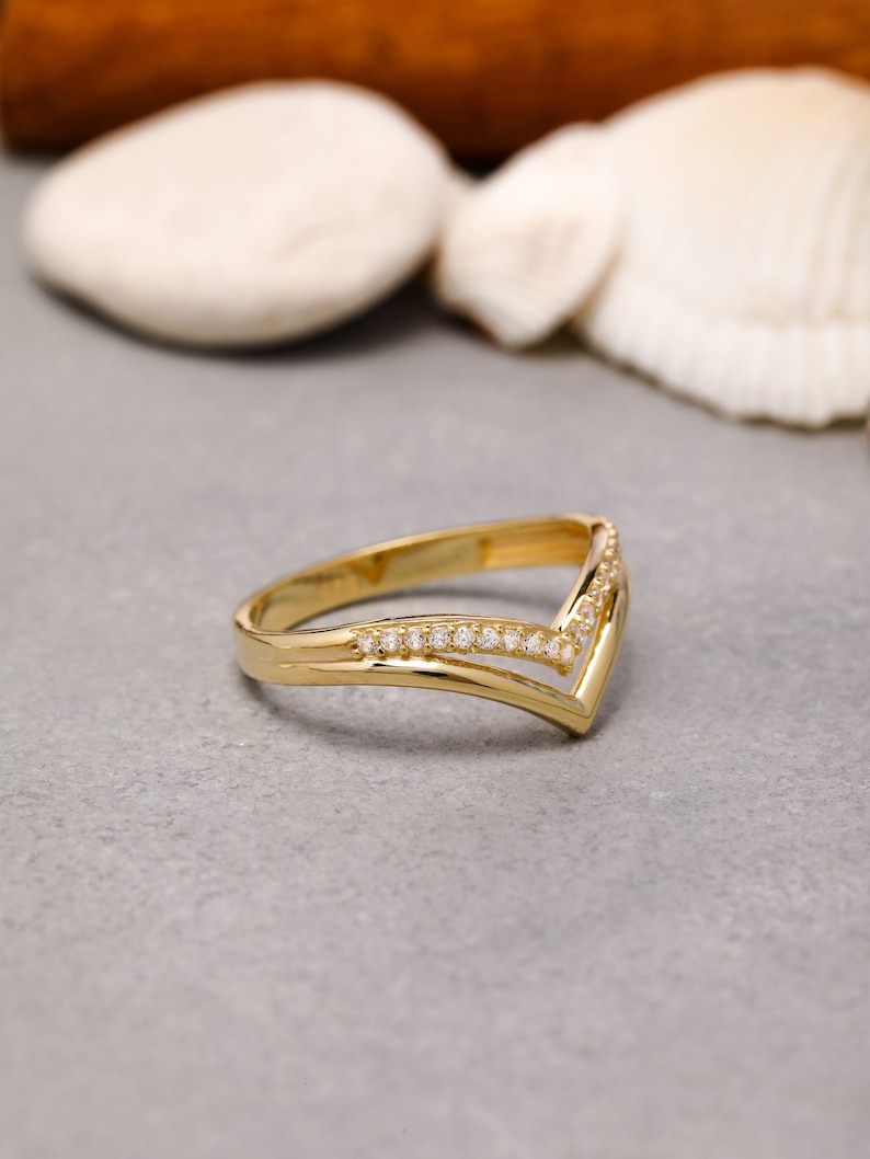 Anillo V de oro macizo de 14K, Anillo V de plata de ley 925, Anillo Chevron, Anillo curvo, Regalo del Día de la Madre, Regalo del Día de San Valentín, Regalo de Navidad imagen 3