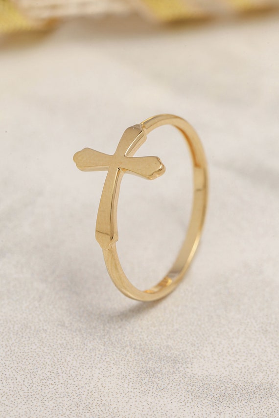 14K Solid Gold Cross Ring, 925 Sterling Silver Cross Ring, Elegant