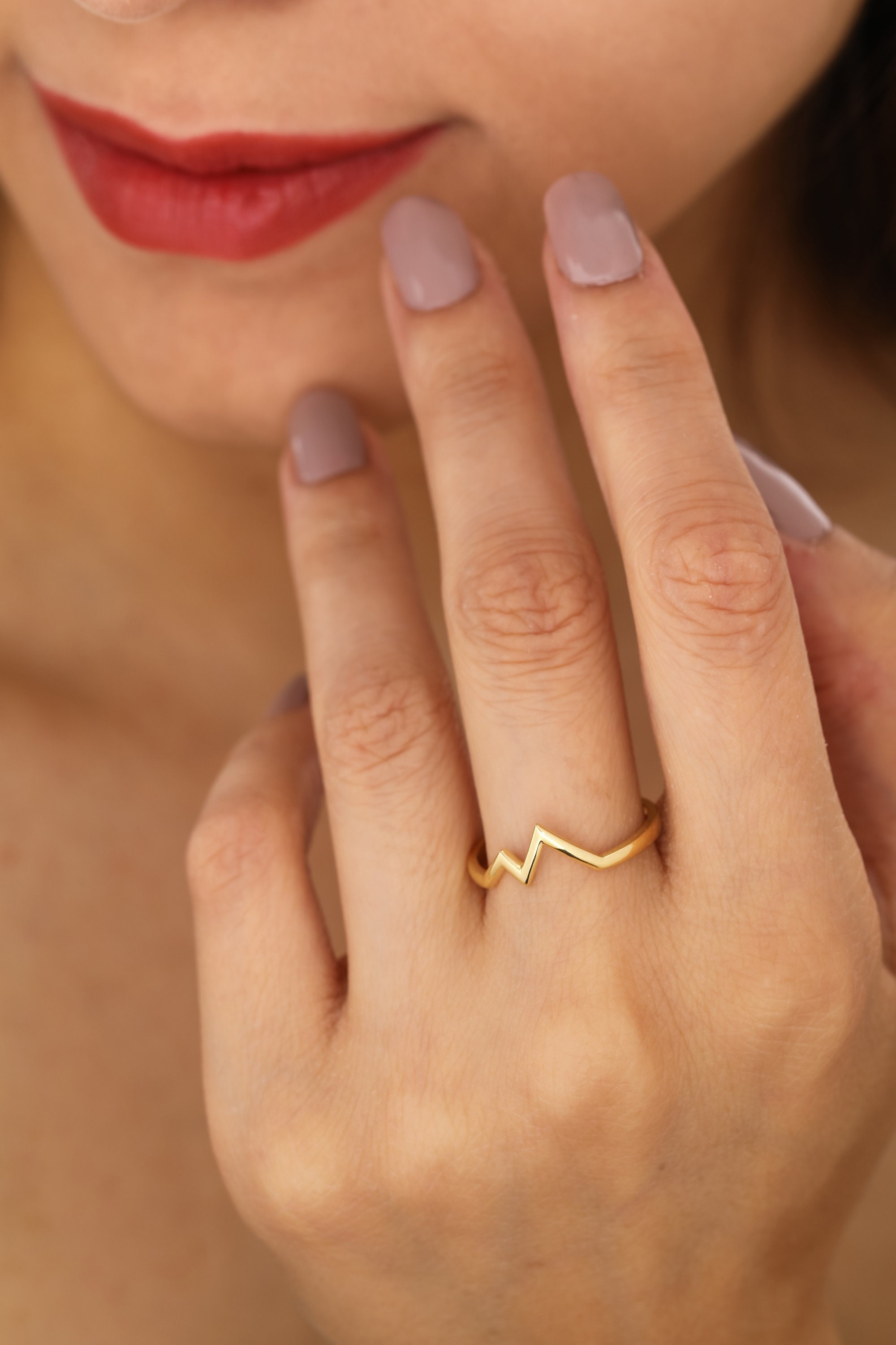 【gold】S925 zigzag ring (R223) 14K Solid Gold Zig Zag Ring, 925 Sterling Silver Zig Zag