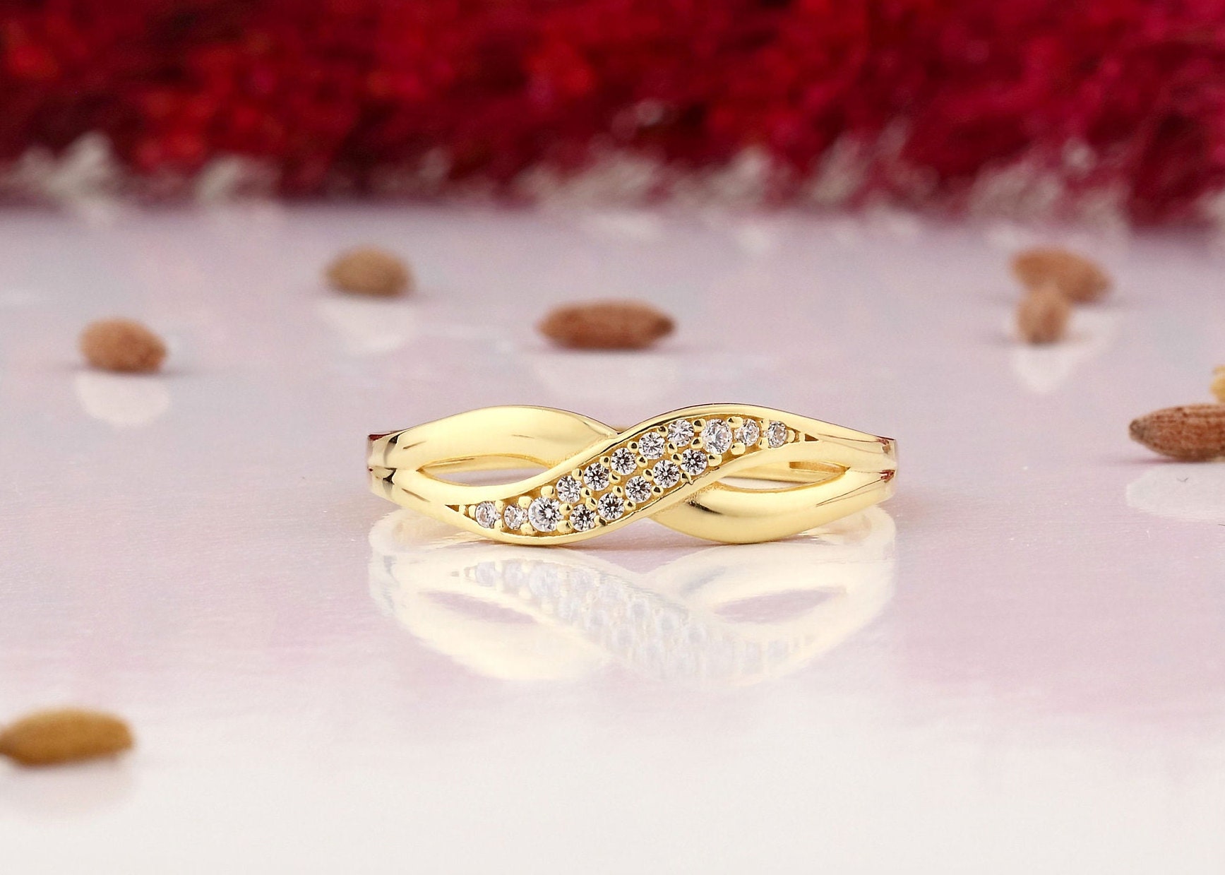 14K Solid Gold Infinity Ring, 925 Sterling Silver Infinity Ring, Dainty ...