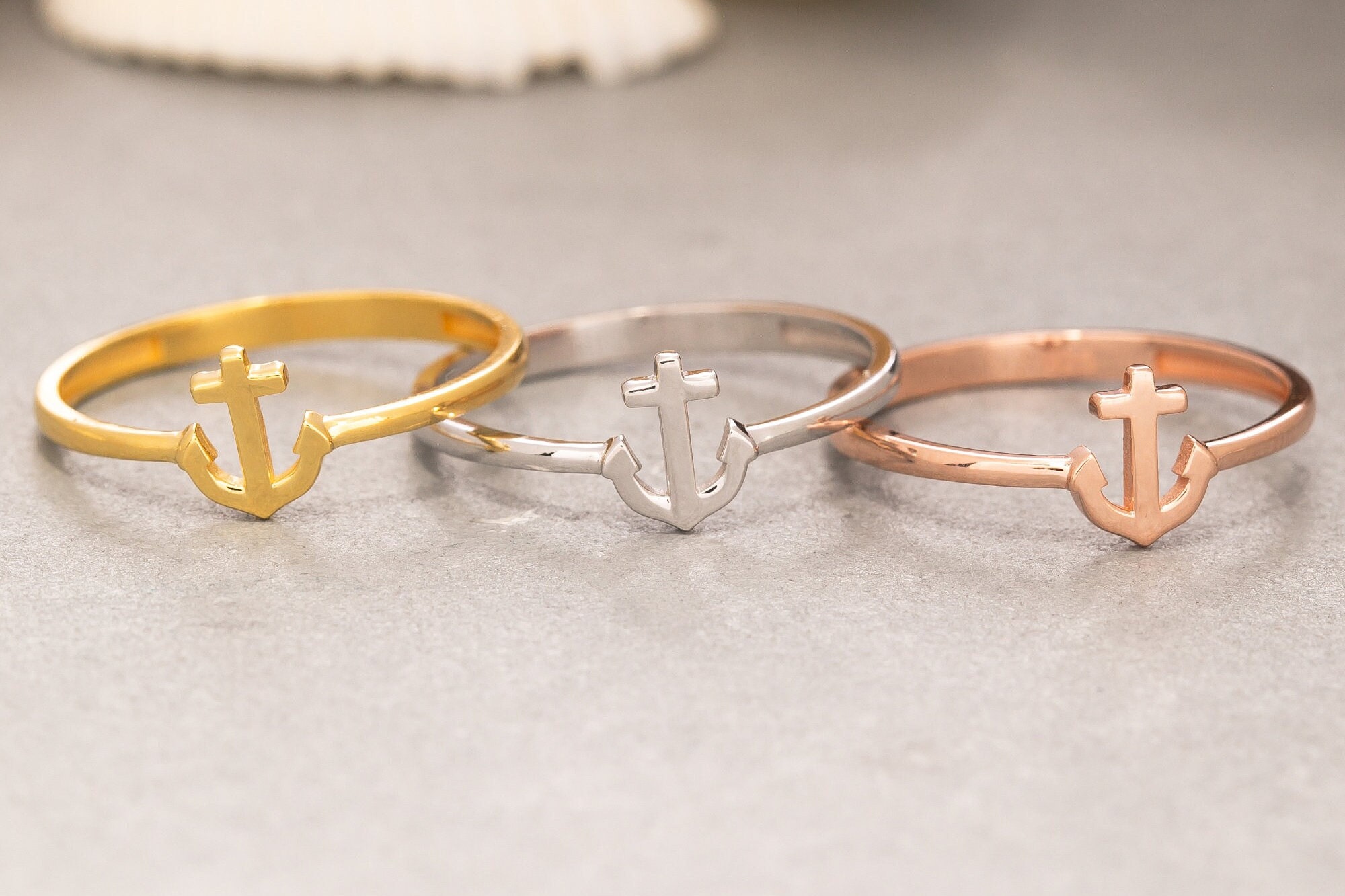 14K Solid Gold Anchor Ring, 925 Sterling Silver Anchor Ring, Sailor ...