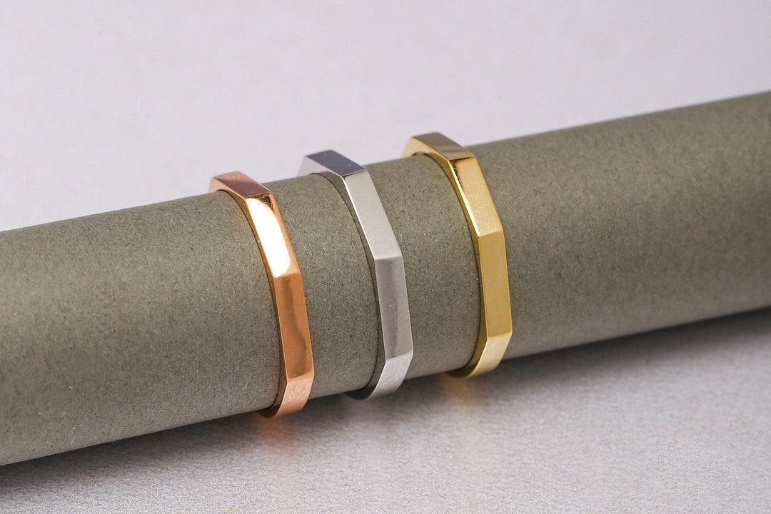 14K Solid Gold Edge Ring, 925 Sterling Silver Edge Ring, Elegant Sharp ...