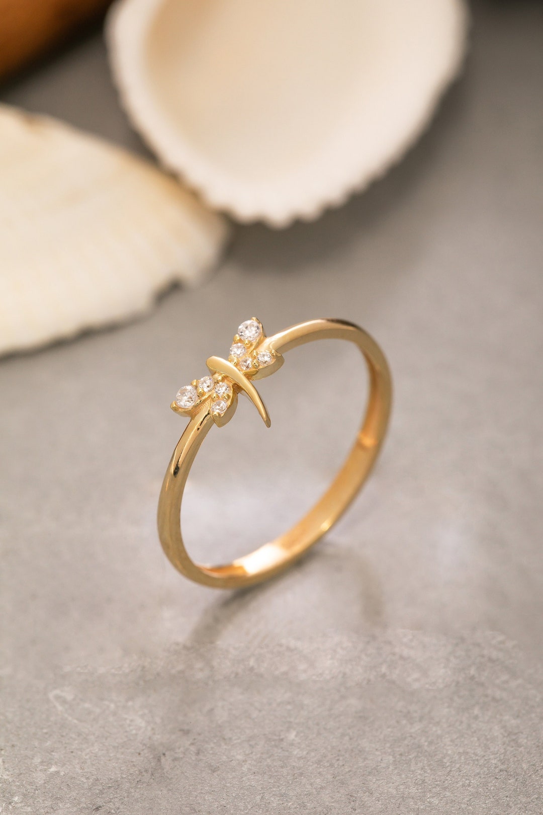 14K Solid Gold Dragonfly Ring, 925 Sterling Silver Dragonfly Ring, CZ ...