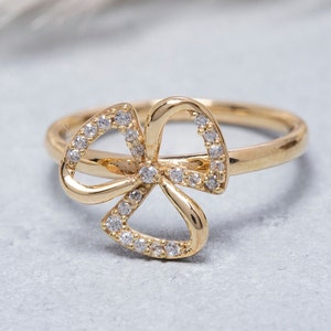 14K Solid Gold Flower Ring, 925 Sterling Silver Flower Ring, Elegant Flower Ring, Christmas Gift, Valentine&#39;s Day Gift, Mother&#39;s Day Gift