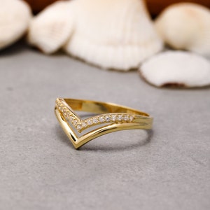 Anillo V de oro macizo de 14K, Anillo V de plata de ley 925, Anillo Chevron, Anillo curvo, Regalo del Día de la Madre, Regalo del Día de San Valentín, Regalo de Navidad imagen 4