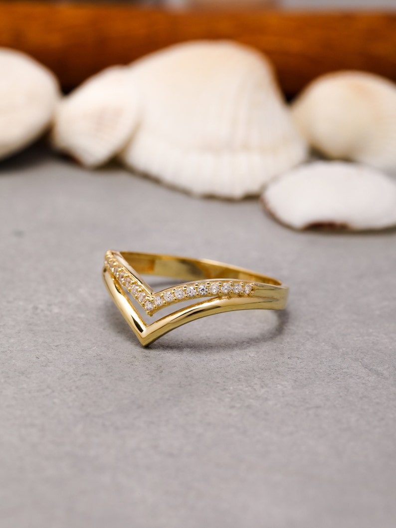 Anillo V de oro macizo de 14K, Anillo V de plata de ley 925, Anillo Chevron, Anillo curvo, Regalo del Día de la Madre, Regalo del Día de San Valentín, Regalo de Navidad imagen 4