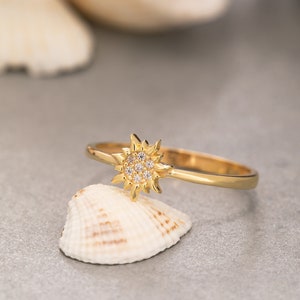 14K Solid Gold Sun Ring, 925 Sterling Silver Sun Ring, CZ Stone Ring ...