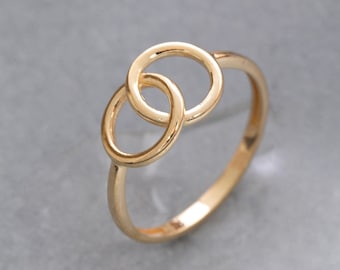 14K Solid Gold Interwined Circles Ring, 925 Sterling Silver Interwined Circles Ring, Mother's Day Gift, Valentine's Day Gift, Christmas Gift