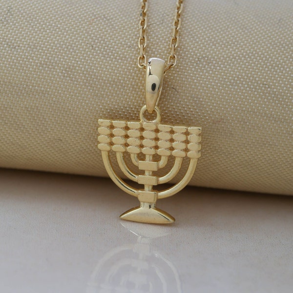 14K Solid Gold Jerusalem Menorah Necklace, Sterling Silver Jerusalem Menorah Necklace, Jerusalem Holy Temple Menorah, Jewish Symbol