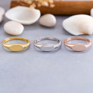 14K Solid Gold Oval Signet Ring, 925 Sterling Silver Ring, Personalization Ring, Plain Ring, Engravable Ring, Custom Initial Stacking Ring