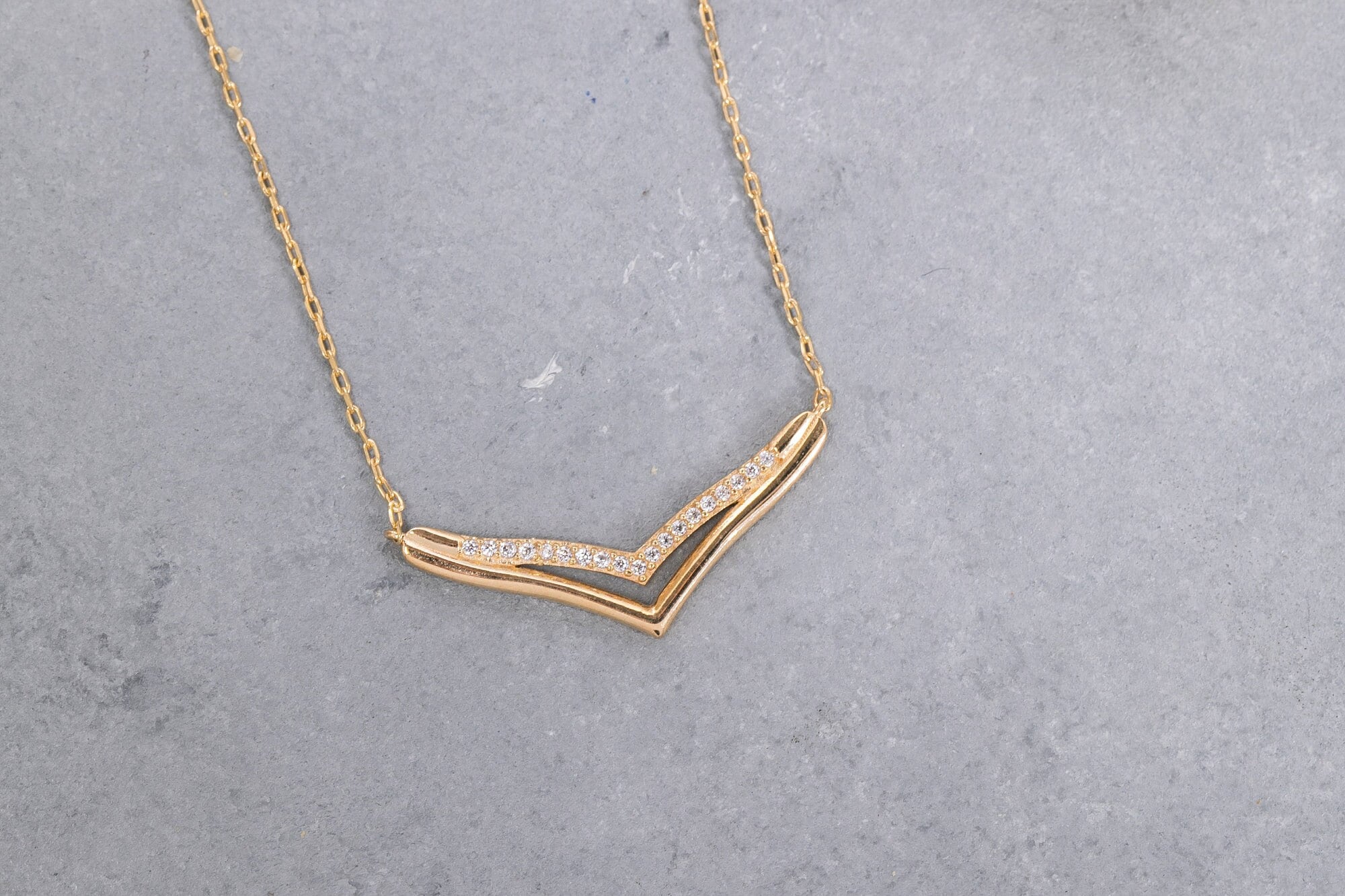 14K Solid Gold V Necklace, 925 Sterling Silver V Necklace, Chevron V ...