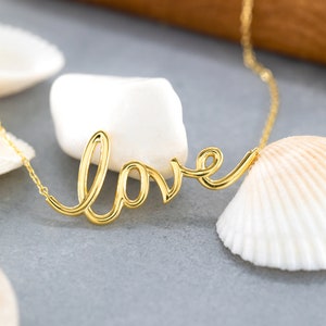 14K Solid Gold Love Necklace, Sterling Silver Love Necklace, Script Love Necklace, Dainty Necklace, Modern Necklace, Valentine's Day Gift image 6