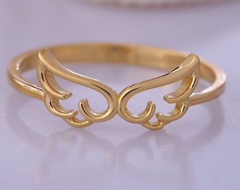 14K Solid Gold Angel Wings Ring, 925 Sterling Silver Angel Wings Ring, Stylish Angel Wings Ring, Handmade Gold Ring, Christmas Gift
