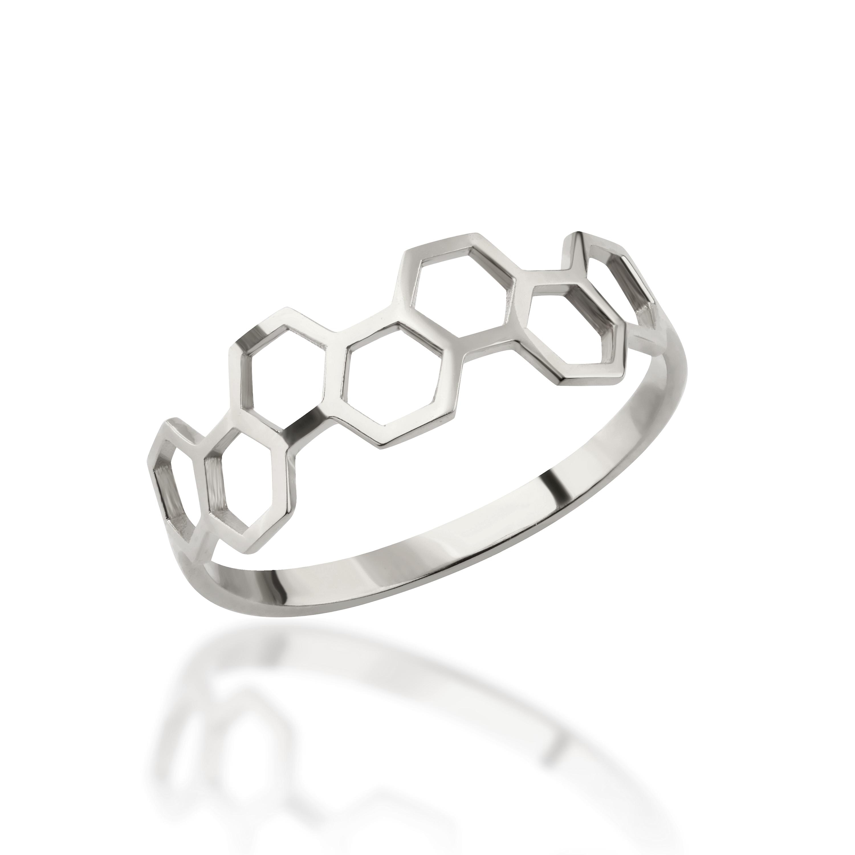 14K Solid Gold Honeycomb Ring, 925 Sterling Silver Honeycomb Ring