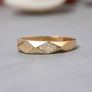 14K Solid Gold Vintage Patterned Wedding Ring, 925 Sterling Silver Wedding Ring, Geometric Faceted Ring, Christmas Gift, Mother's Day Gift image 3