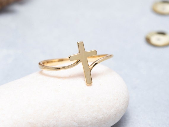 14K Solid Gold Cross Ring, 925 Sterling Silver Cross Ring, Elegant