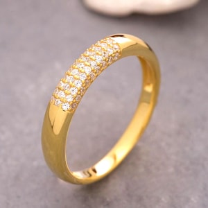 Minimalistisk pavékupolring, pavékupolring i 14 karat massivt guld, kupolring i 925 sterlingsilver, mors dag-present, alla hjärtans dag-present, julklapp