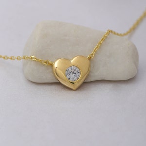 14K Solid Gold Heart Necklace, 925 Sterling Silver Heart Necklace, Handmade Stone Heart Necklace, Valentine&#39;s Day Gift, Mother&#39;s Day Gift