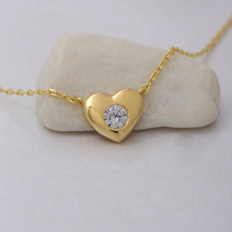 Long Across Heart Necklace in Stone