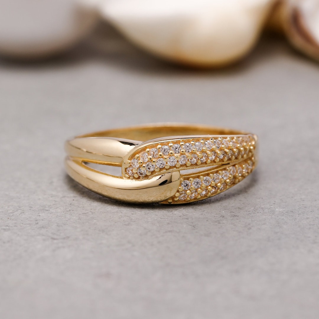 14K Solid Gold Chain Ring 925 Sterling Silver Chain Ring Etsy