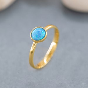 14K Solid Gold Blue Opal Ring, 925 Sterling Silver Blue Opal Ring, Minimalist Ring, Birthstone Ring, Dainty Ring, Gift For Her, Gift for Mom