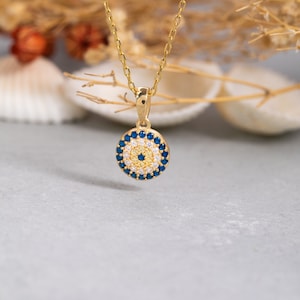 14K Solid Gold Evil Eye Necklace, Sterling Silver Evil Eye Necklace, Minimalist Evil Eye Necklace,  Valentine's Day Gift, Mother's Day Gift