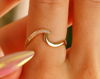 14K Solid Gold Wave Ring, 925 Sterling Silver Wave Ring, Dainty Wave Ring, Stacking,Minimalist Ring, Mother&#39;s Day Gift, Valentine&#39;s Day Gift