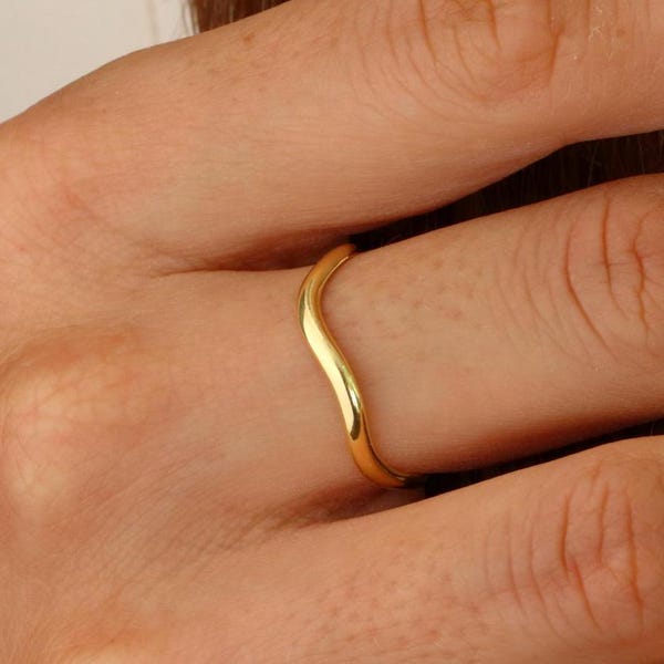 14K Massivgold Wellenring, Sterling Silber Wellenring, kleiner Zick-Zack-Ring, minimalistischer geschwungener Goldring, Muttertagsgeschenk, Valentinstagsgeschenk