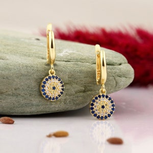 14K massief gouden boze oog-oorbellen, 925 sterlingzilveren boze oog-oorbellen, beschermingsoorbellen, Valentijnsdagcadeau, Moederdagcadeau