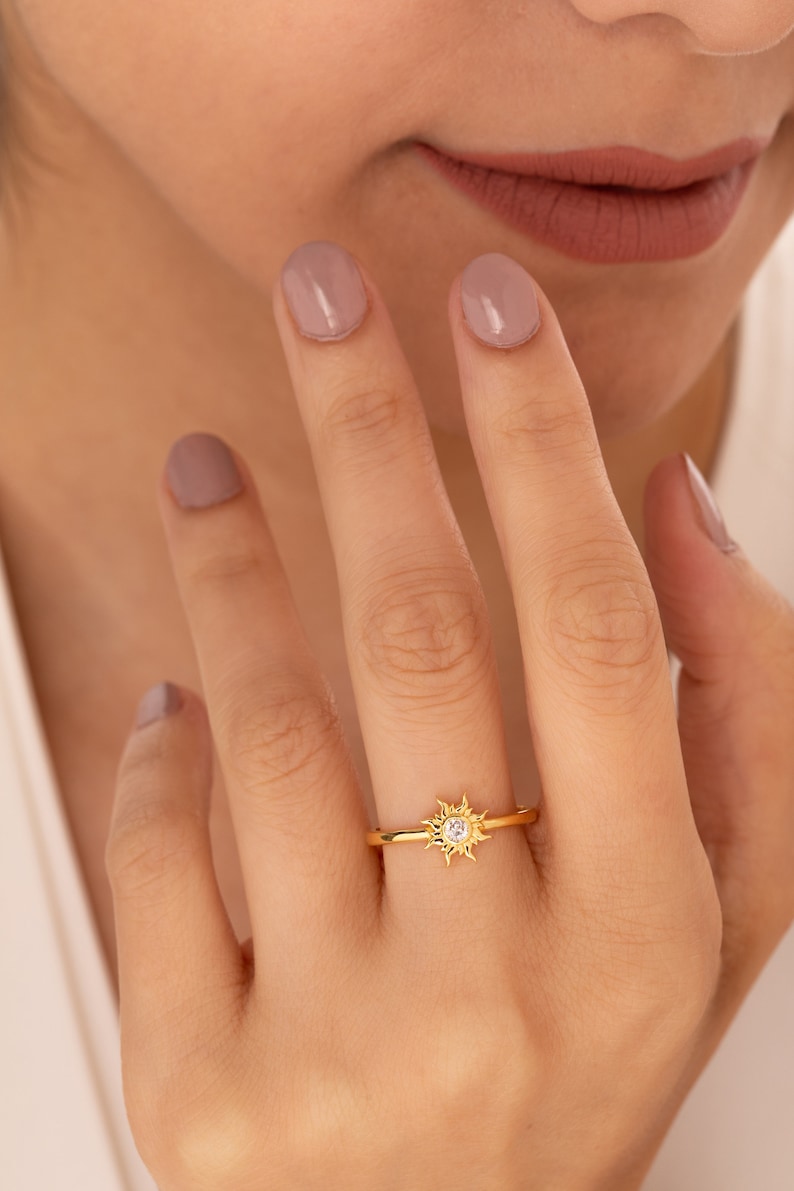 14K Solid Gold Sun Ring, Sterling Silver Sun Ring, Birthstone Ring, Minimalist Ring, Mother's Day Gift, Valentine's Day Gift, Christmas Gift image 3