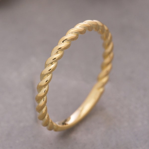 Thin Rope Ring, 14K Solid Gold Rope Ring, 925 Sterling Silver Rope Ring, Dainty Ring, Stackable Ring, Mother's Day Gift,Valentine's Day Gift