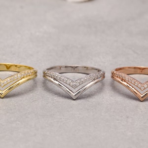 Anillo V de oro macizo de 14K, Anillo V de plata de ley 925, Anillo Chevron, Anillo curvo, Regalo del Día de la Madre, Regalo del Día de San Valentín, Regalo de Navidad imagen 8