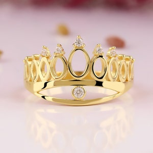 14K Solid Gold Heart Crown Ring, 925 Sterling Silver Heart Crown Ring, Evil Eye Crown Ring, Queen Ring, Mother&#39;s Gift, Valentine&#39;s Day Gift
