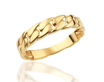 14K Massivgold Kettenring, 925 Sterling Silber Kettenring, Minimale Panzerkette Statement Ring, Zierlicher Ring, Muttertagsgeschenk, Weihnachtsgeschenk