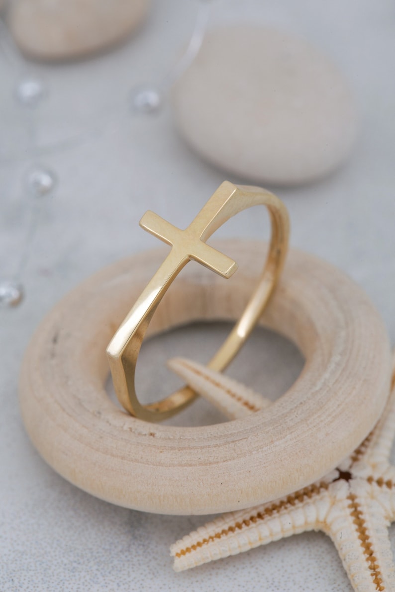14K Solid Gold Plain Cross Ring 925 Sterling Silver Plain Etsy