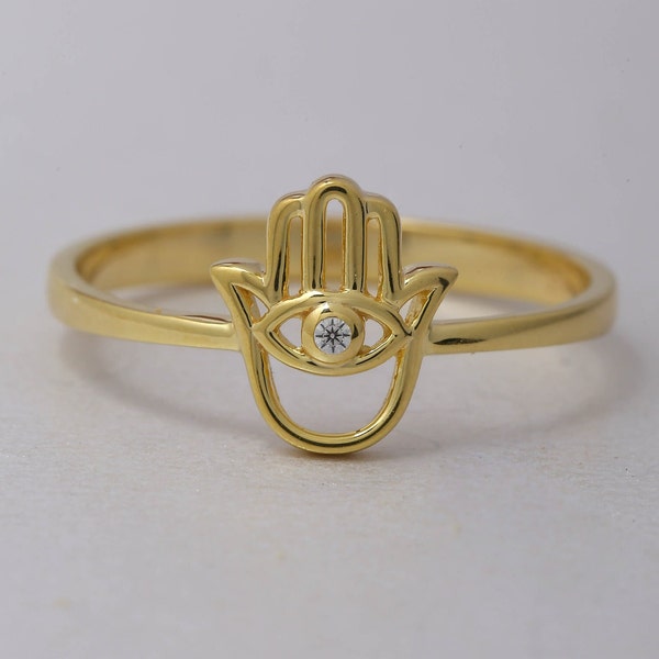 14K Solid Gold Hamsa Ring, Sterling Silver Hamsa Ring, Fatima Hand Ring, Graduation Gift, Confirmation Gift, Christmas Gift, Gift for Her