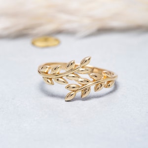 14K Solid Gold Olive Leaf Ring, 925 Sterling Silver Olive Leaf Ring, Leaf Ring, Moederdag Cadeau, Valentijnsdag Cadeau, Kerstcadeau afbeelding 2